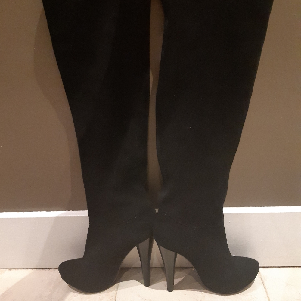 Gorgeous Black Leather Suede Thigh High Boots Sz 7